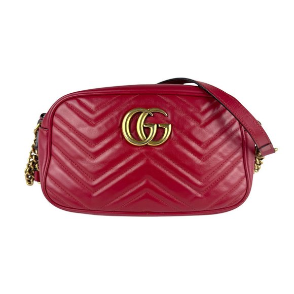 GUCCI Red Leather GG Marmont Shoulder Bag - Picture 1 of 5